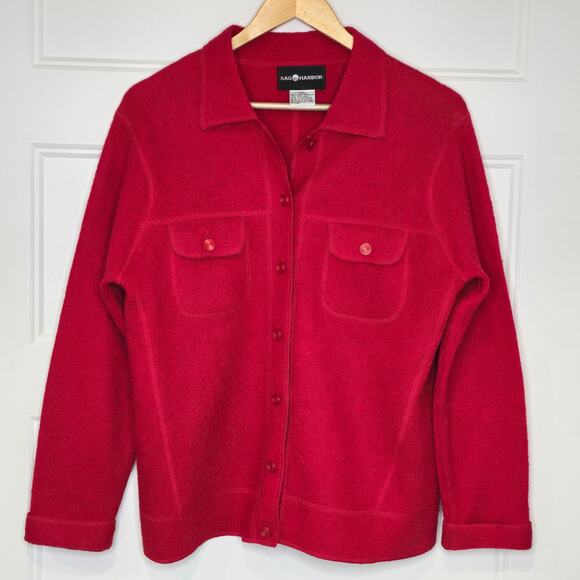 Sag Harbor Red Wool Button Front Shirt Jacket Women’s Medium Made in Australia - Picture 2 of 9